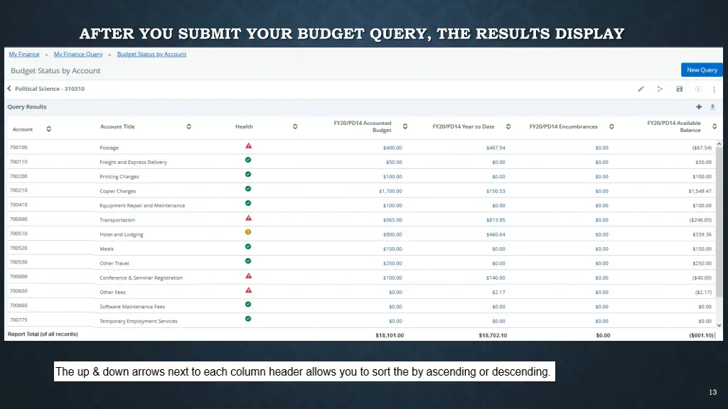 after you submit your budget query the results