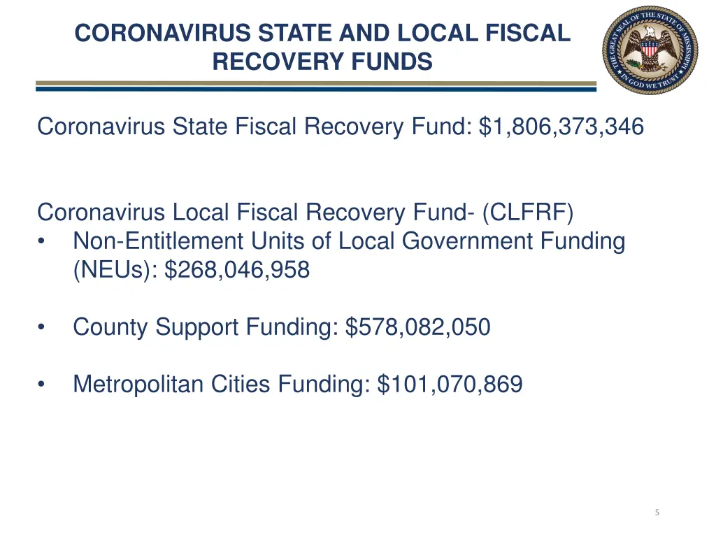 coronavirus state and local fiscal recovery funds