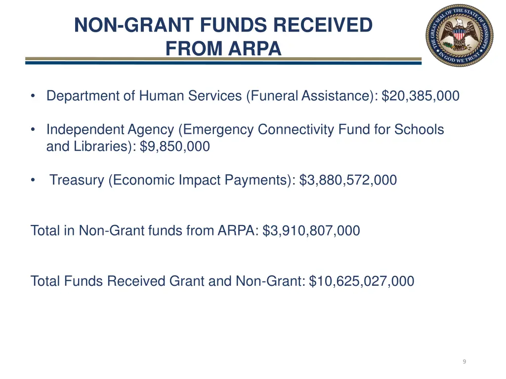 non grant funds received from arpa