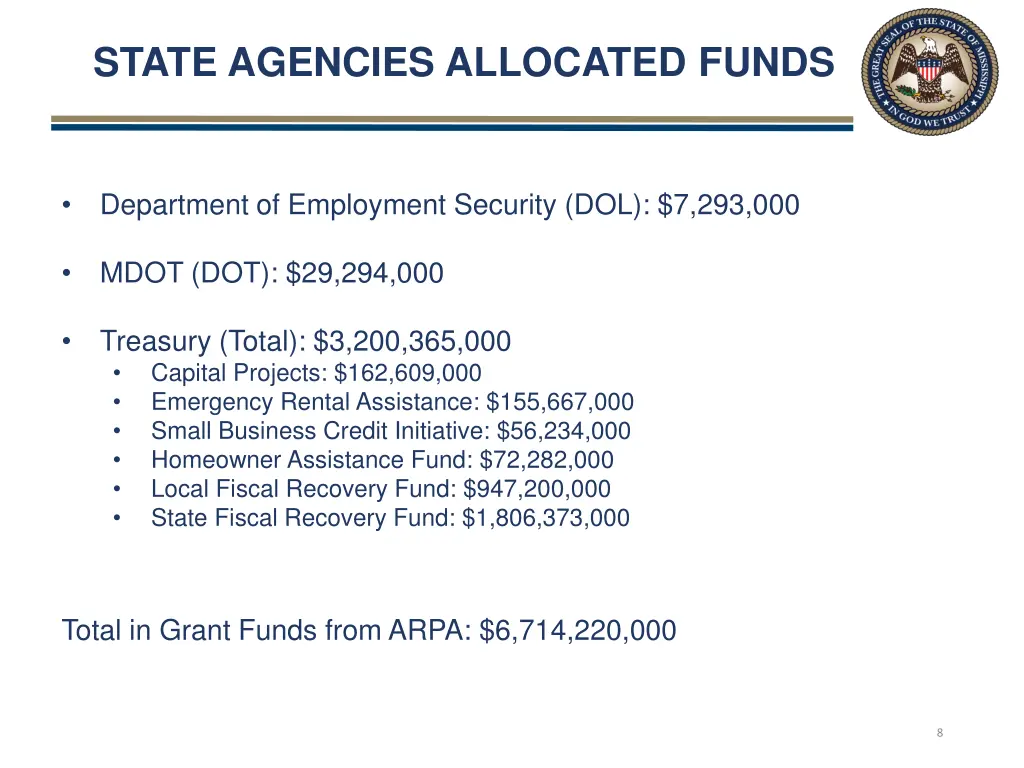 state agencies allocated funds 2