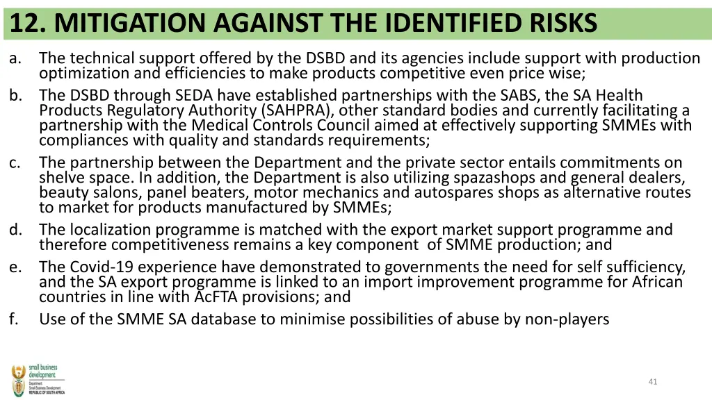 12 mitigation against the identified risks