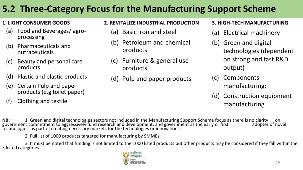 5 2 three category focus for the manufacturing