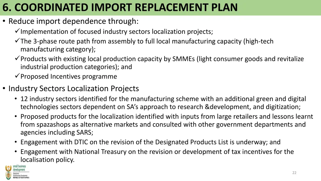 6 coordinated import replacement plan reduce