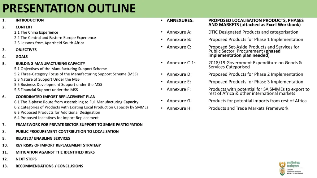 presentation outline