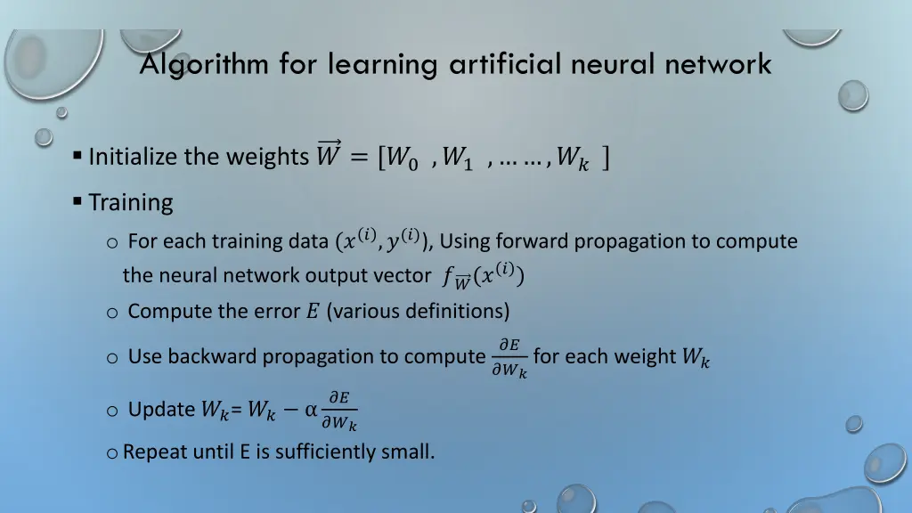 algorithm for learning artificial neural network