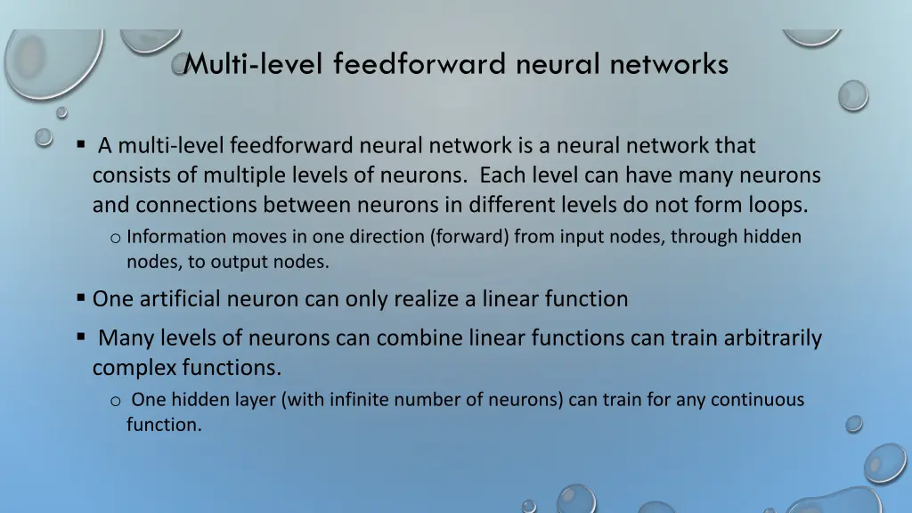 multi level feedforward neural networks