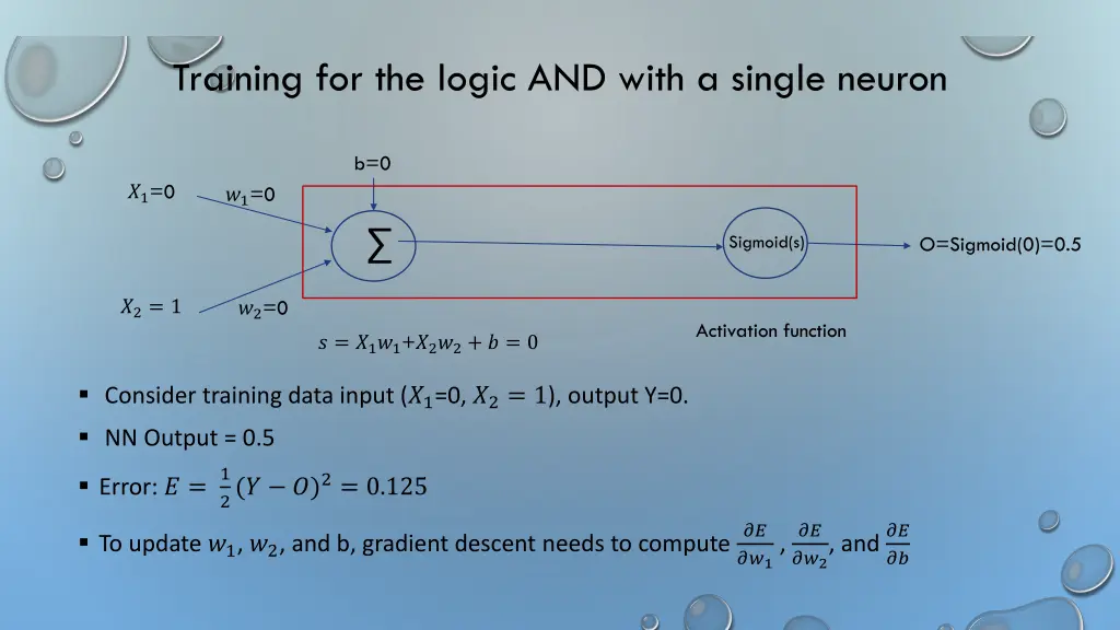 training for the logic and with a single neuron 1