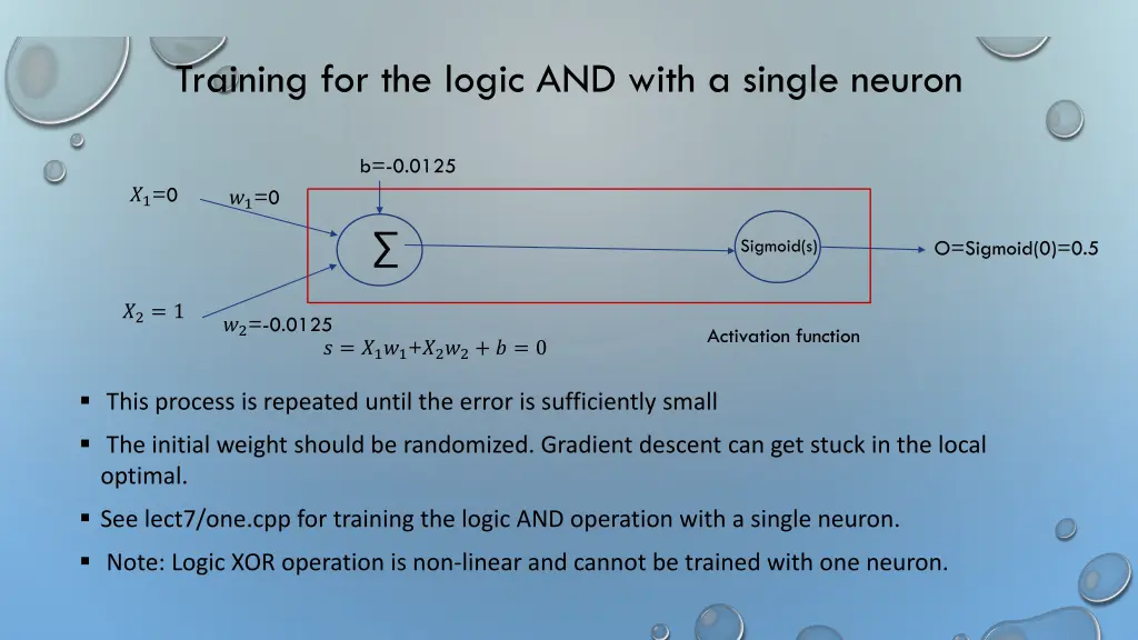 training for the logic and with a single neuron 5