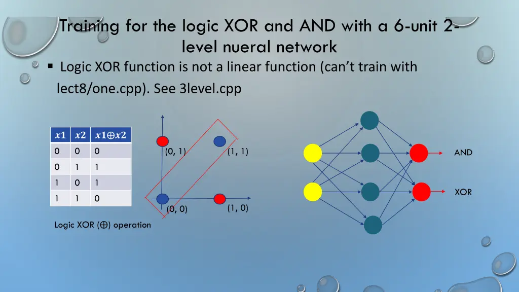 training for the logic xor and and with a 6 unit