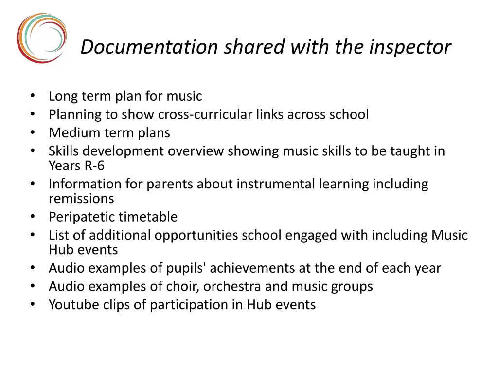 documentation shared with the inspector