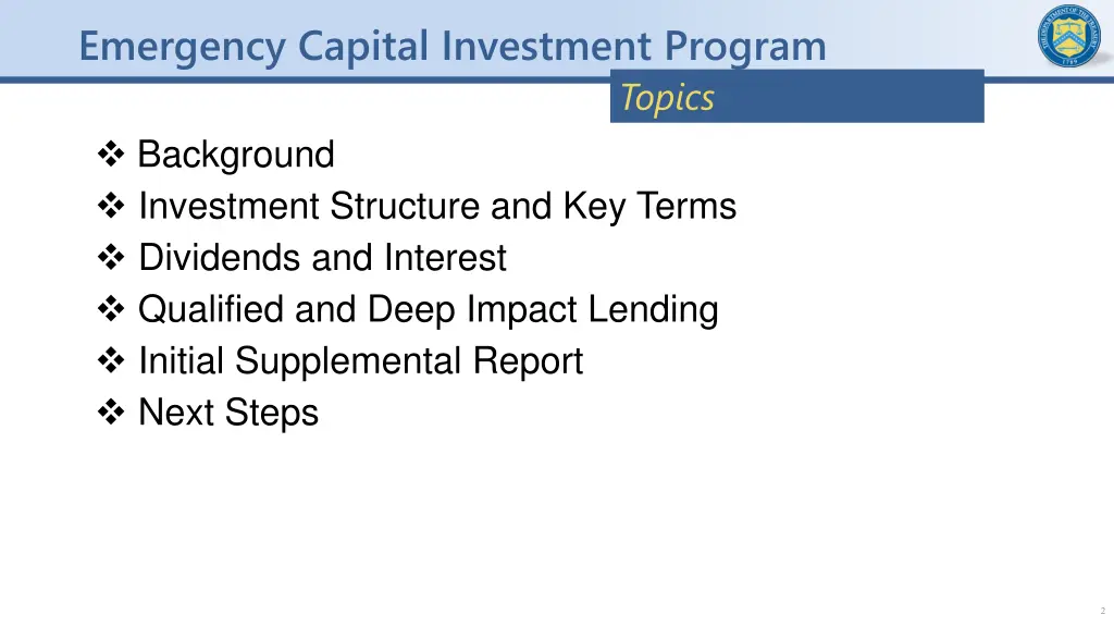 emergency capital investment program 1