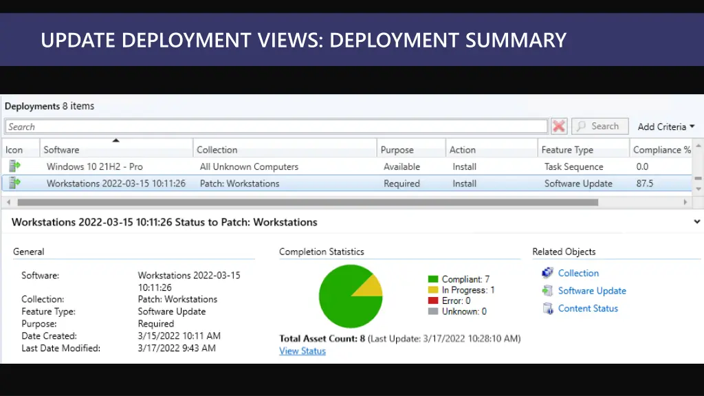 update deployment views deployment summary