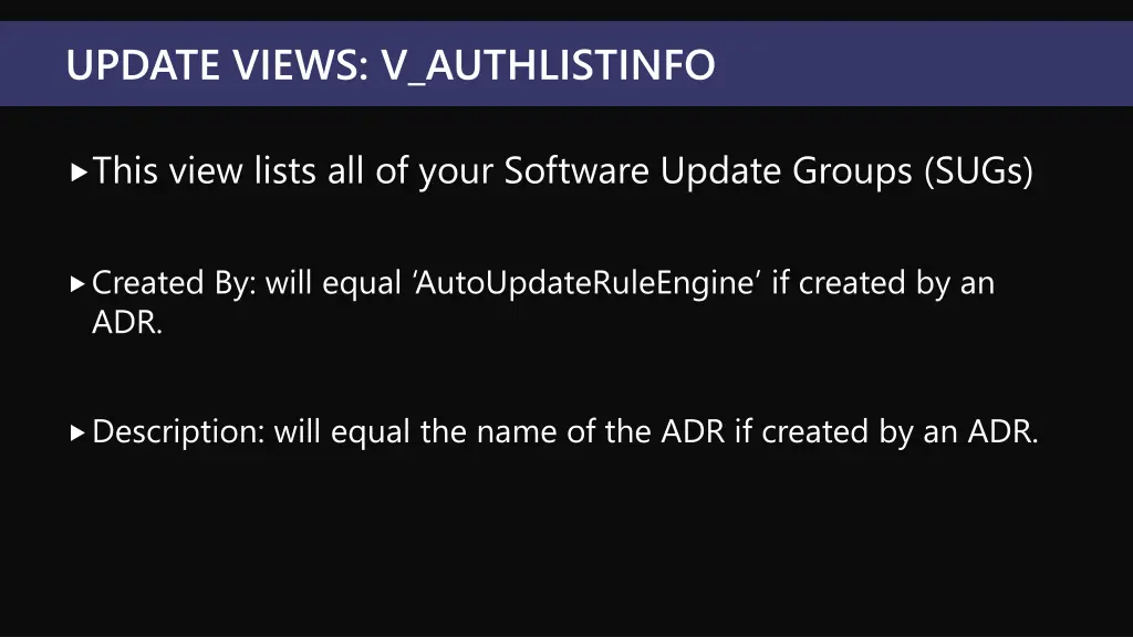 update views v authlistinfo