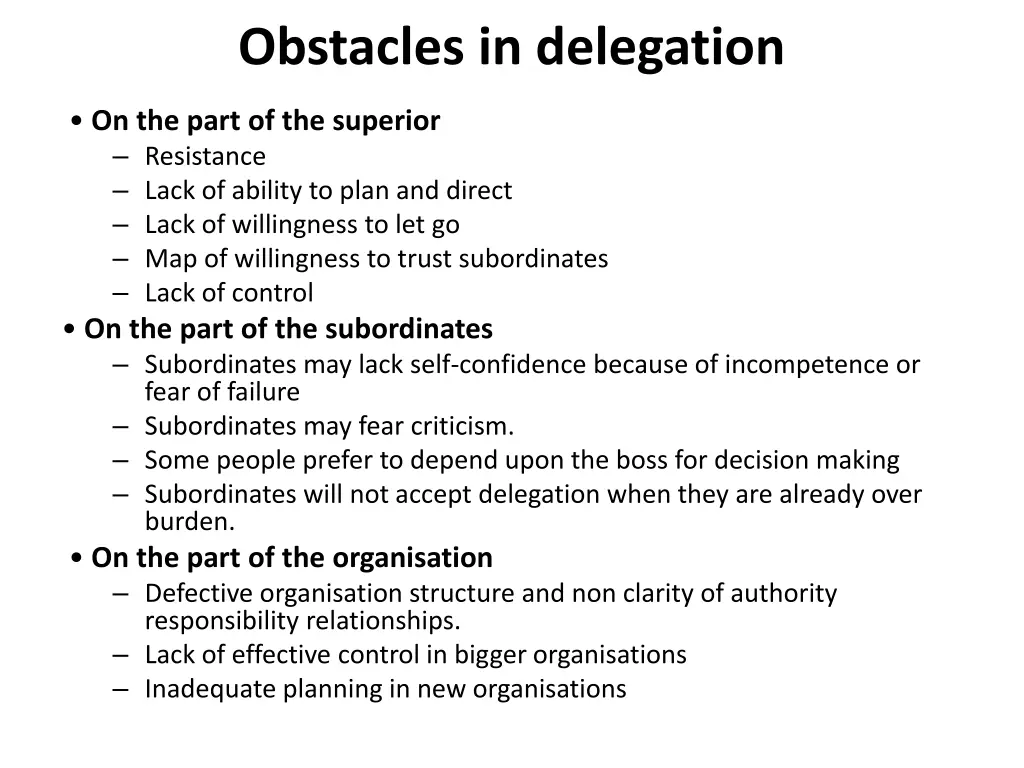 obstacles in delegation