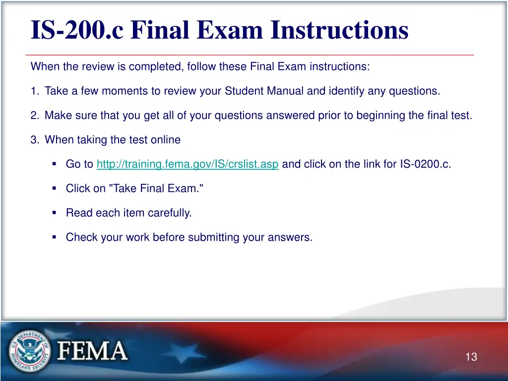 is 200 c final exam instructions