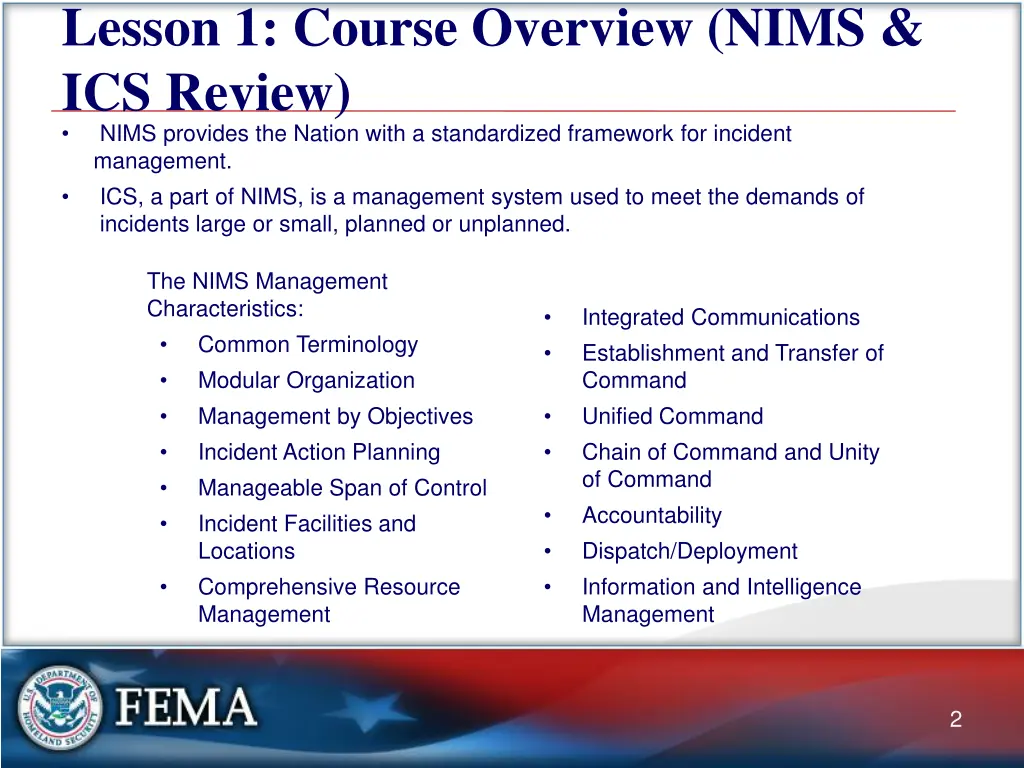 lesson 1 course overview nims ics review nims