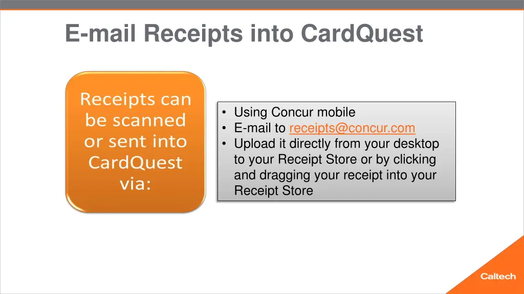 e mail receipts into cardquest