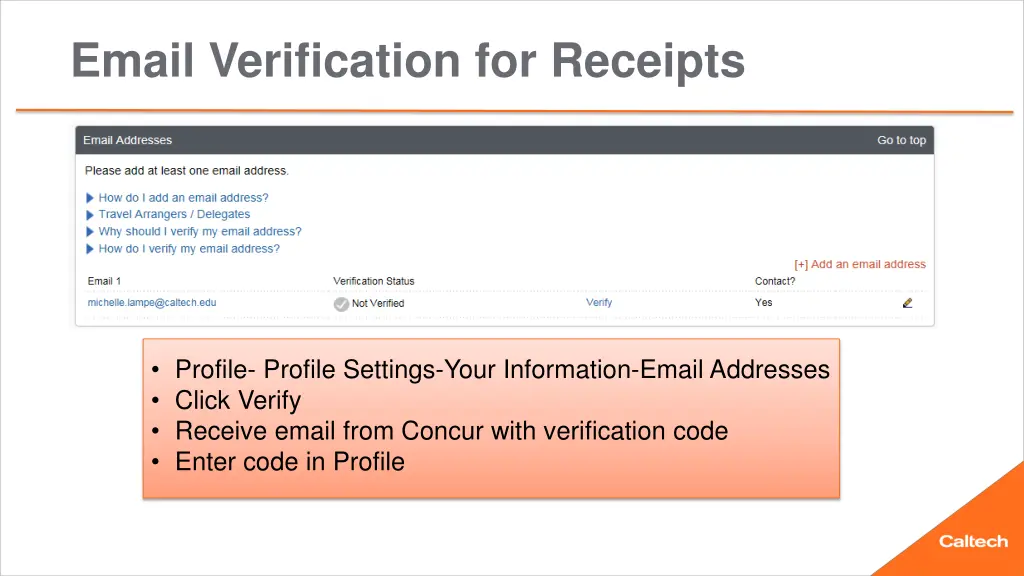 email verification for receipts