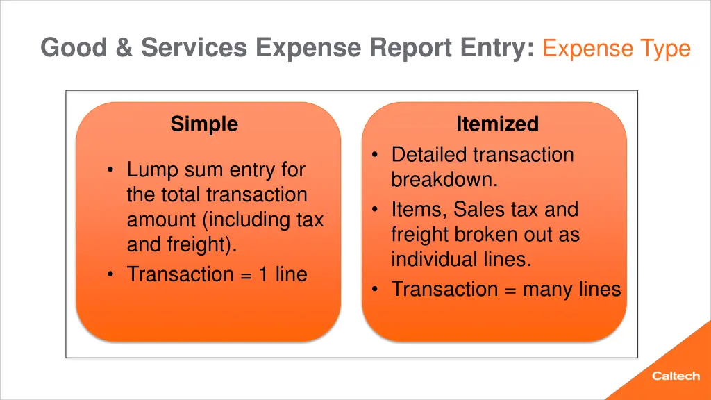 good services expense report entry expense type