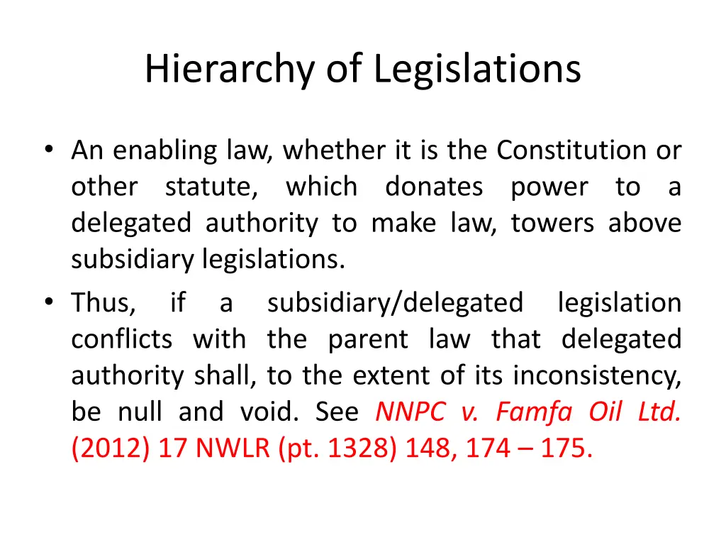 hierarchy of legislations