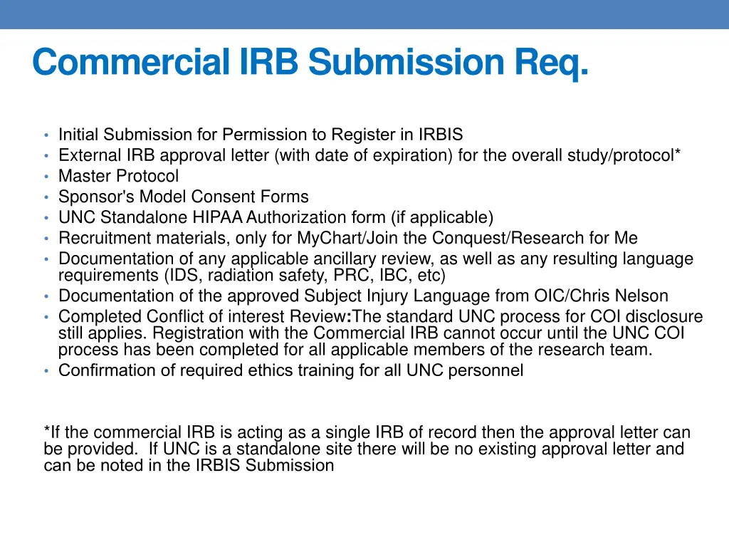 commercial irb submission req