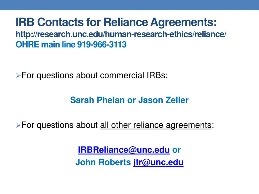 irb contacts for reliance agreements http