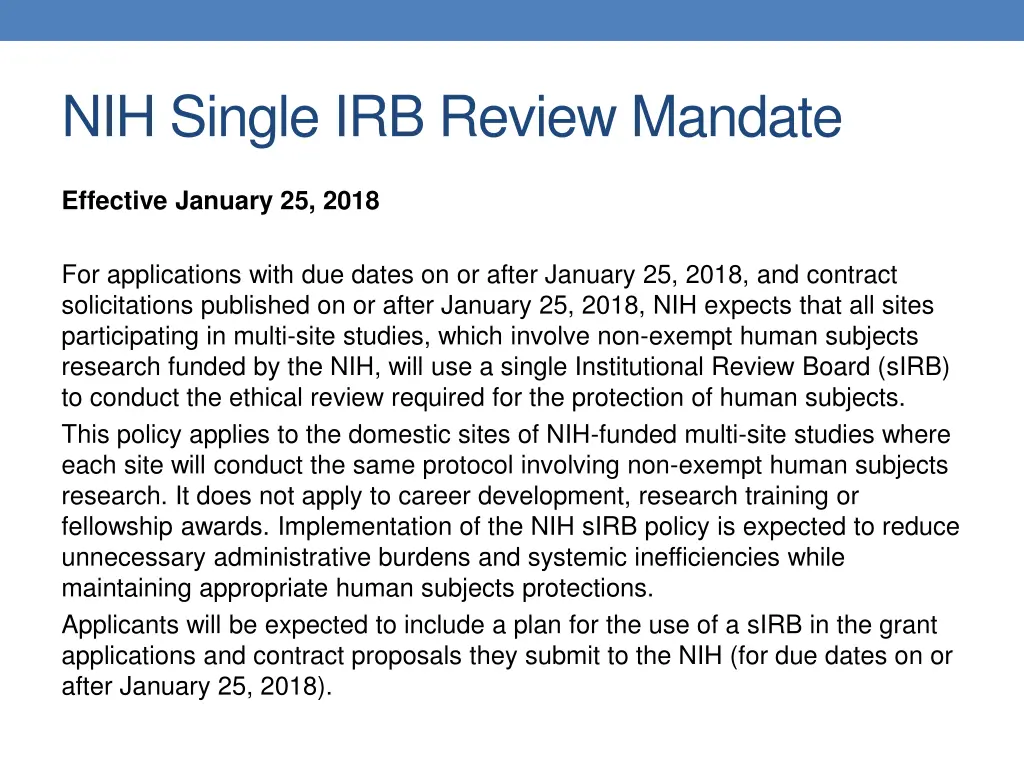 nih single irb review mandate