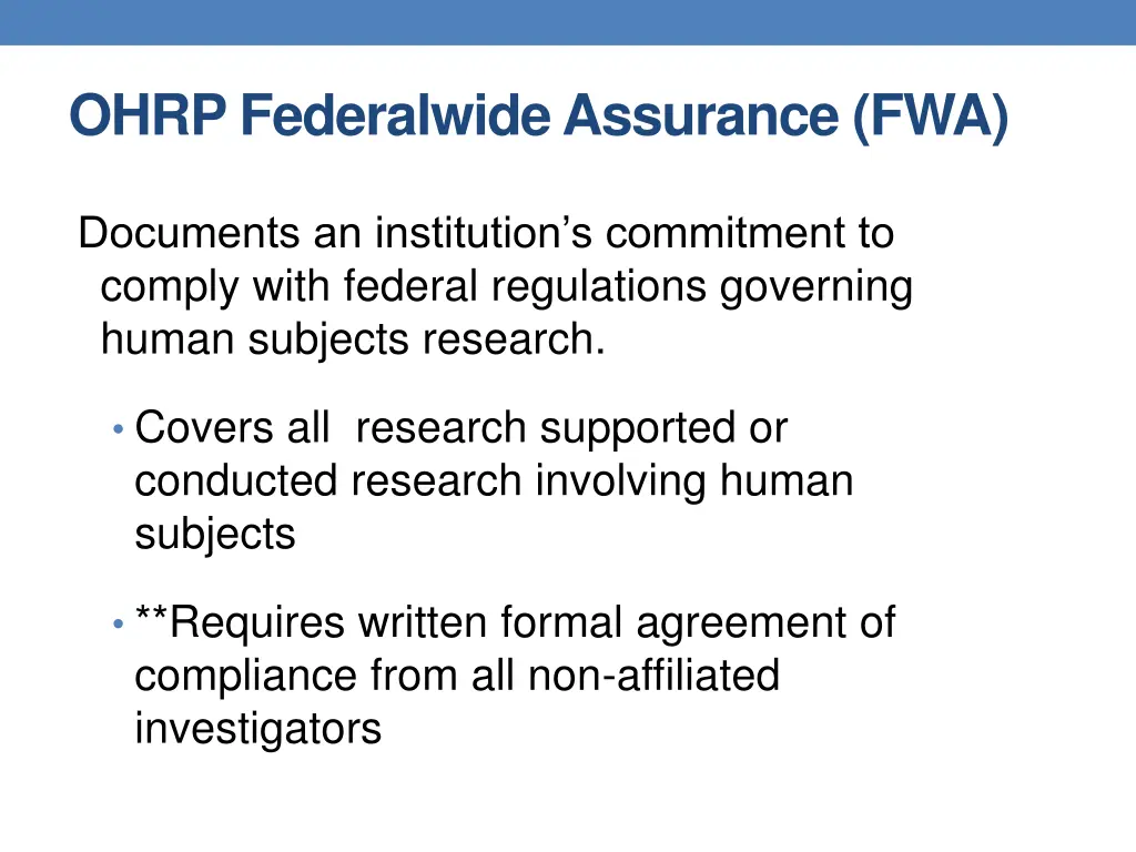 ohrp federalwide assurance fwa