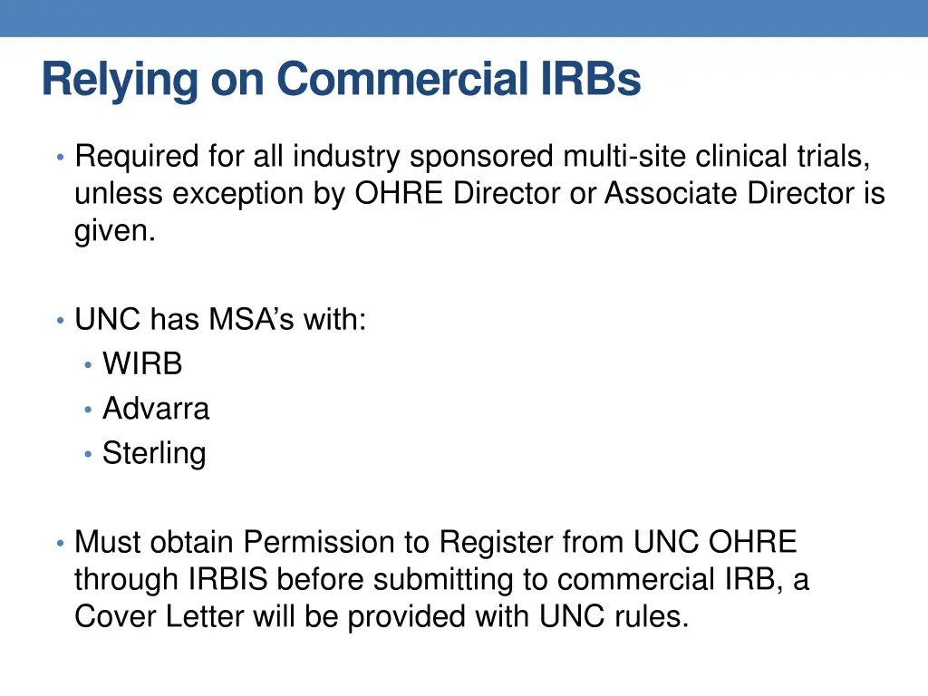 relying on commercial irbs