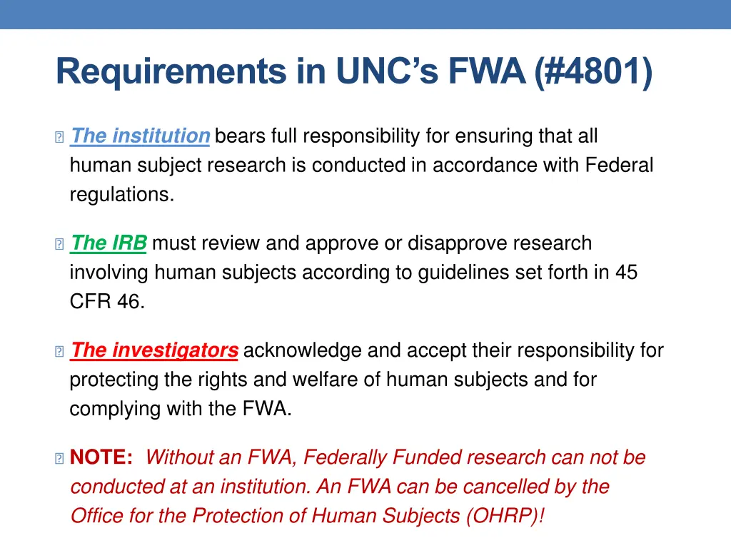 requirements in unc s fwa 4801