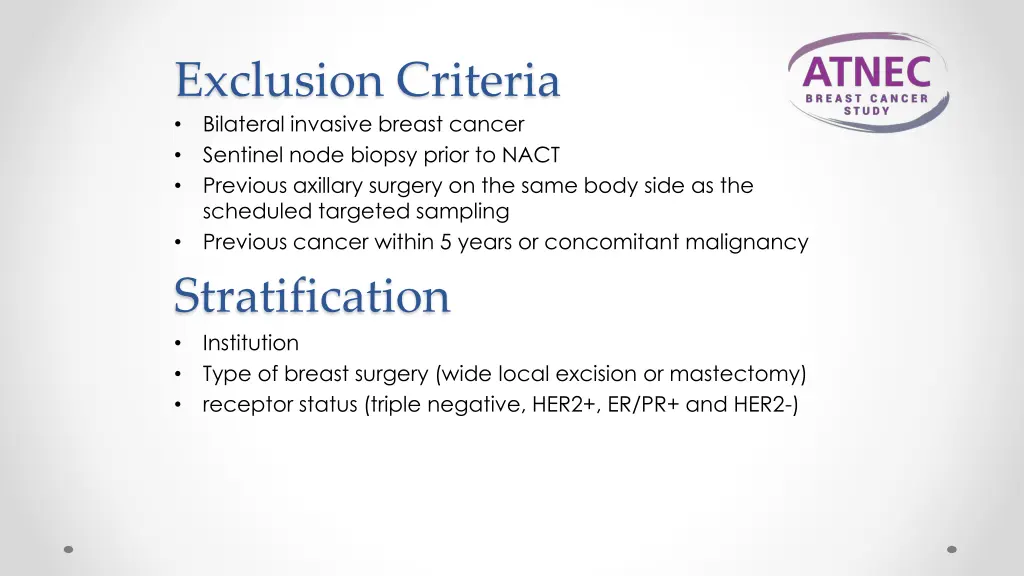 exclusion criteria bilateral invasive breast