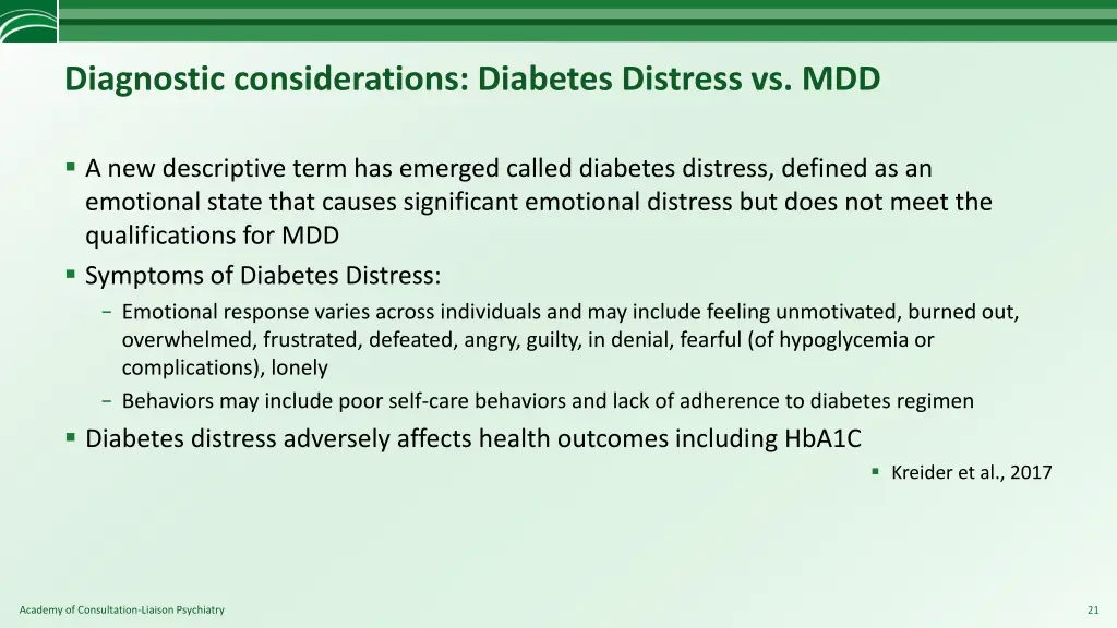 diagnostic considerations diabetes distress vs mdd