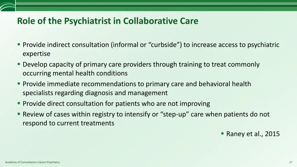 role of the psychiatrist in collaborative care