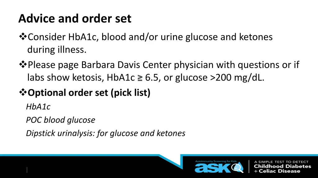 advice and order set consider hba1c blood