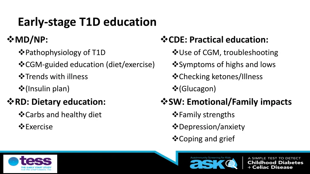 early stage t1d education