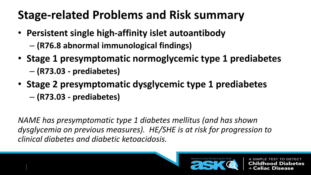 stage related problems and risk summary