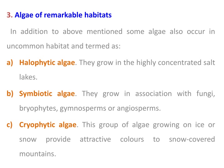 3 algae of remarkable habitats