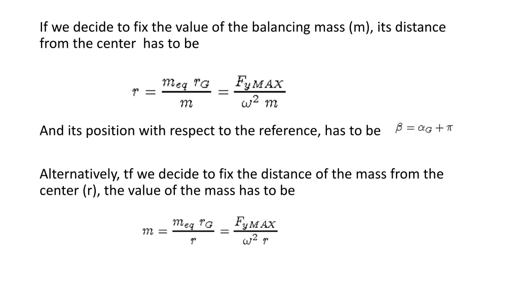 if we decide to fix the value of the balancing