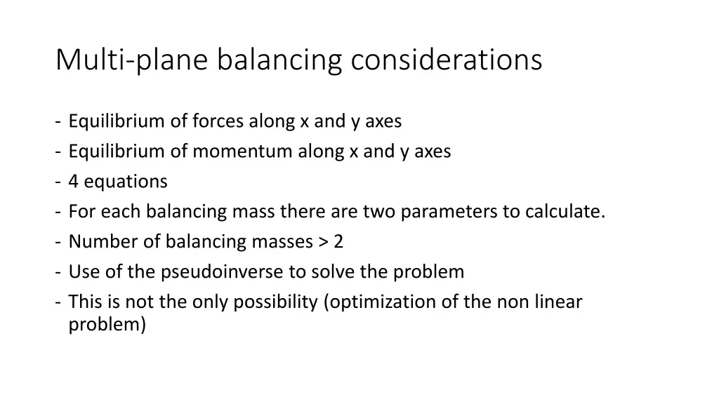 multi plane balancing considerations