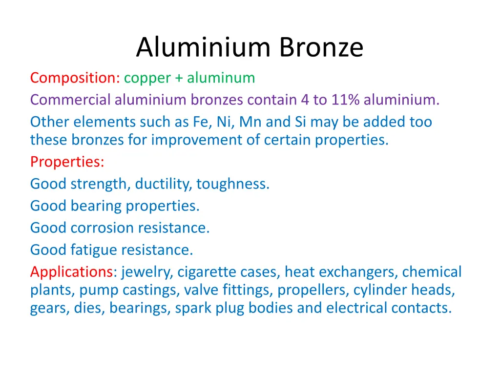 aluminium bronze composition copper aluminum