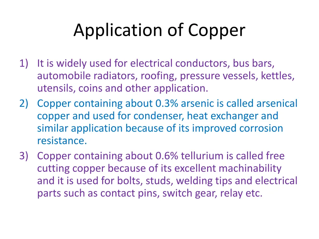 application of copper