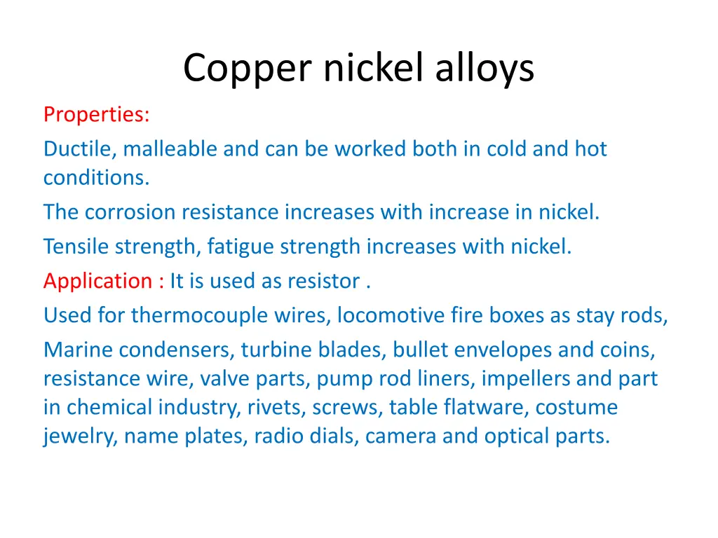 copper nickel alloys