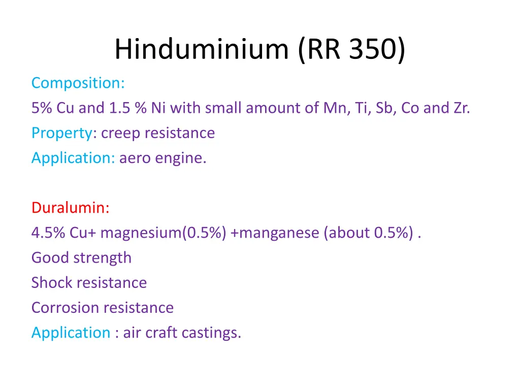 hinduminium rr 350 composition