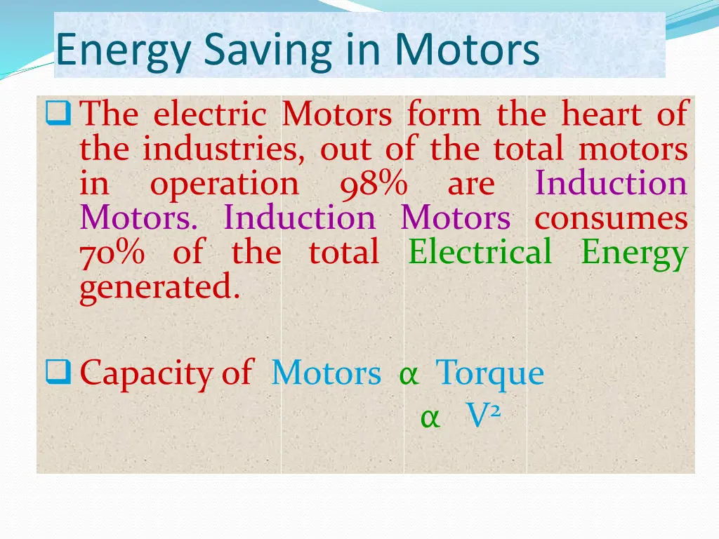 energy saving in motors