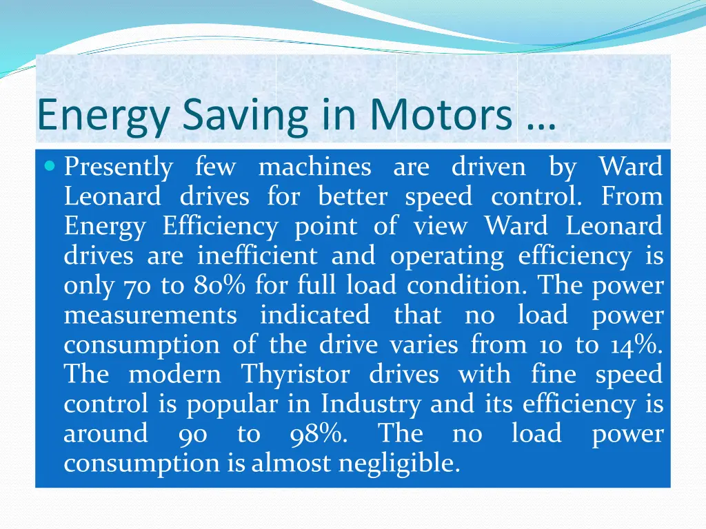 energy saving in motors presently few machines