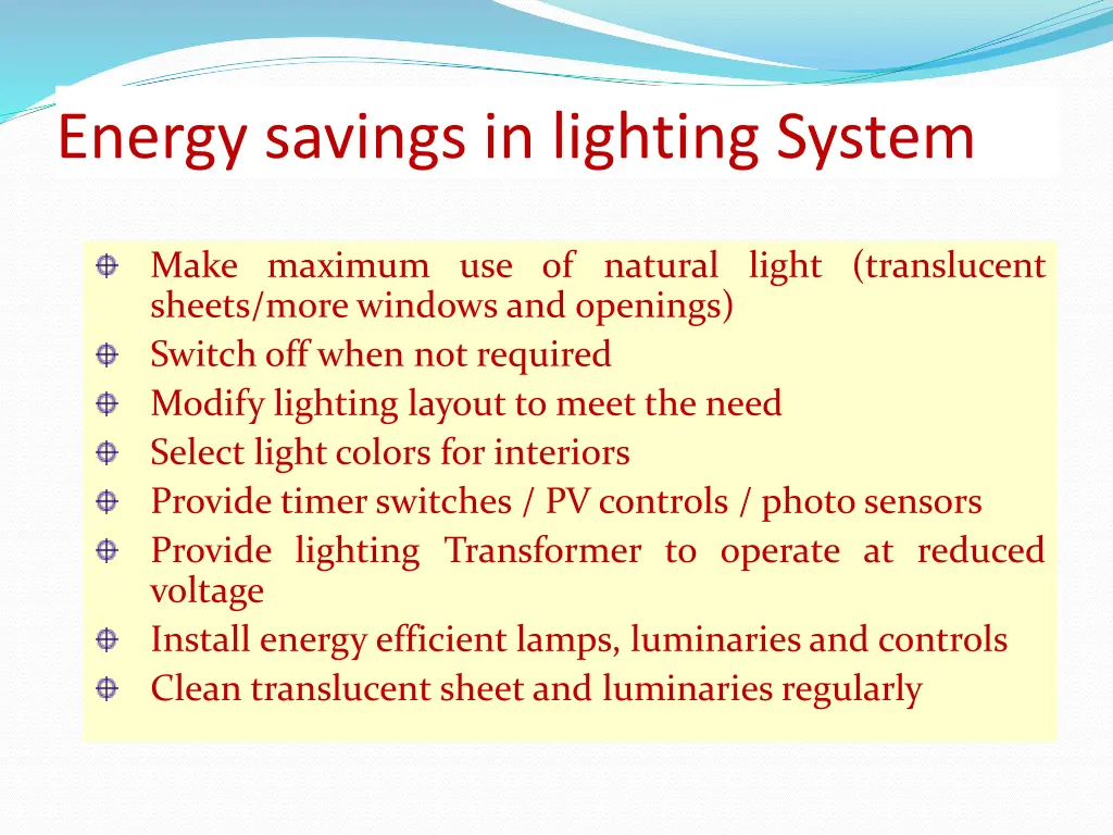 energy savings in lighting system