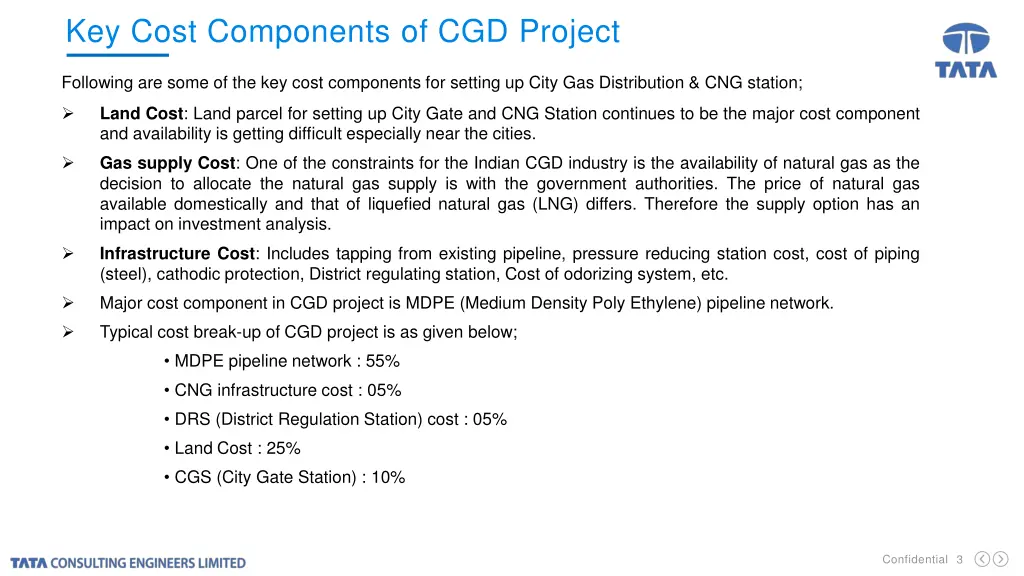 key cost components of cgd project