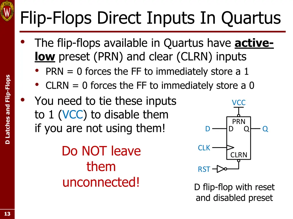 flip flops direct inputs in quartus the flip