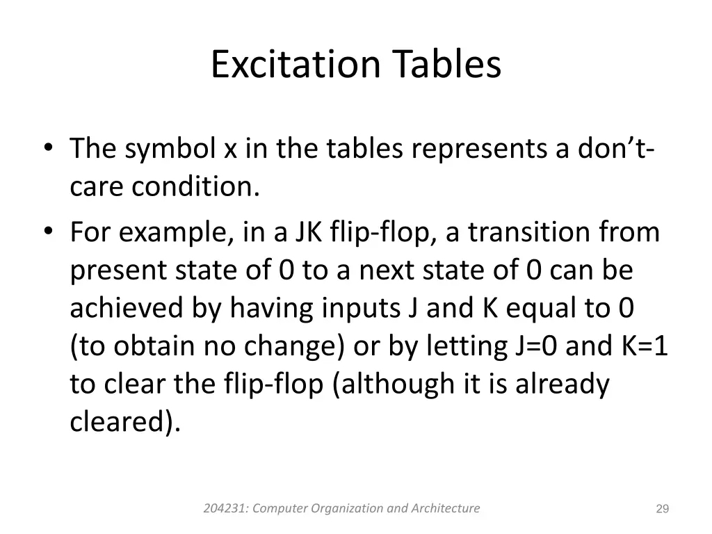 excitation tables 1