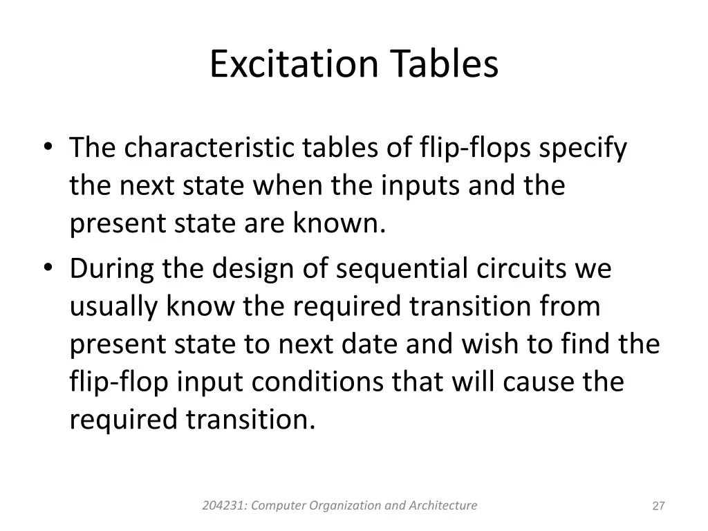 excitation tables